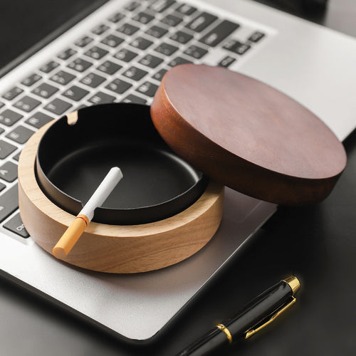 Wooden Ashtray with Lid