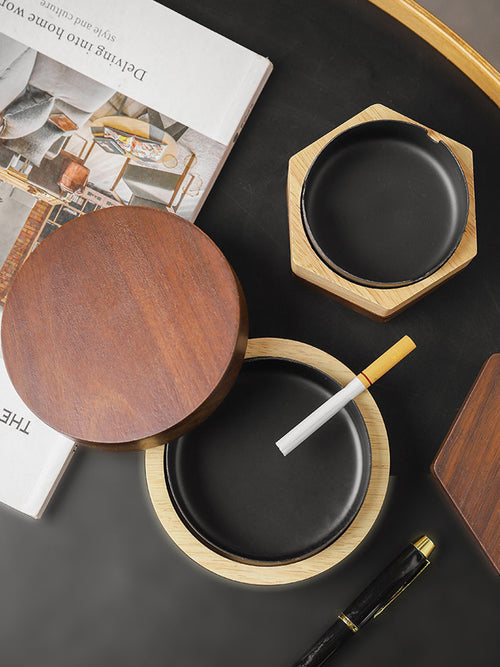 Wooden Ashtray with Lid