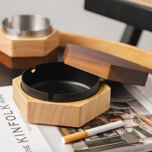 Wooden Ashtray with Lid