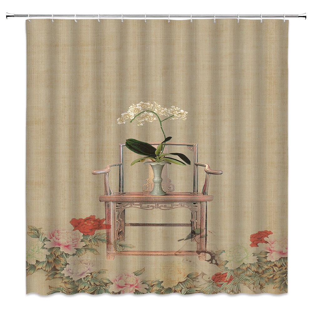 Chinese Landscape and Floral Art Shower Curtains