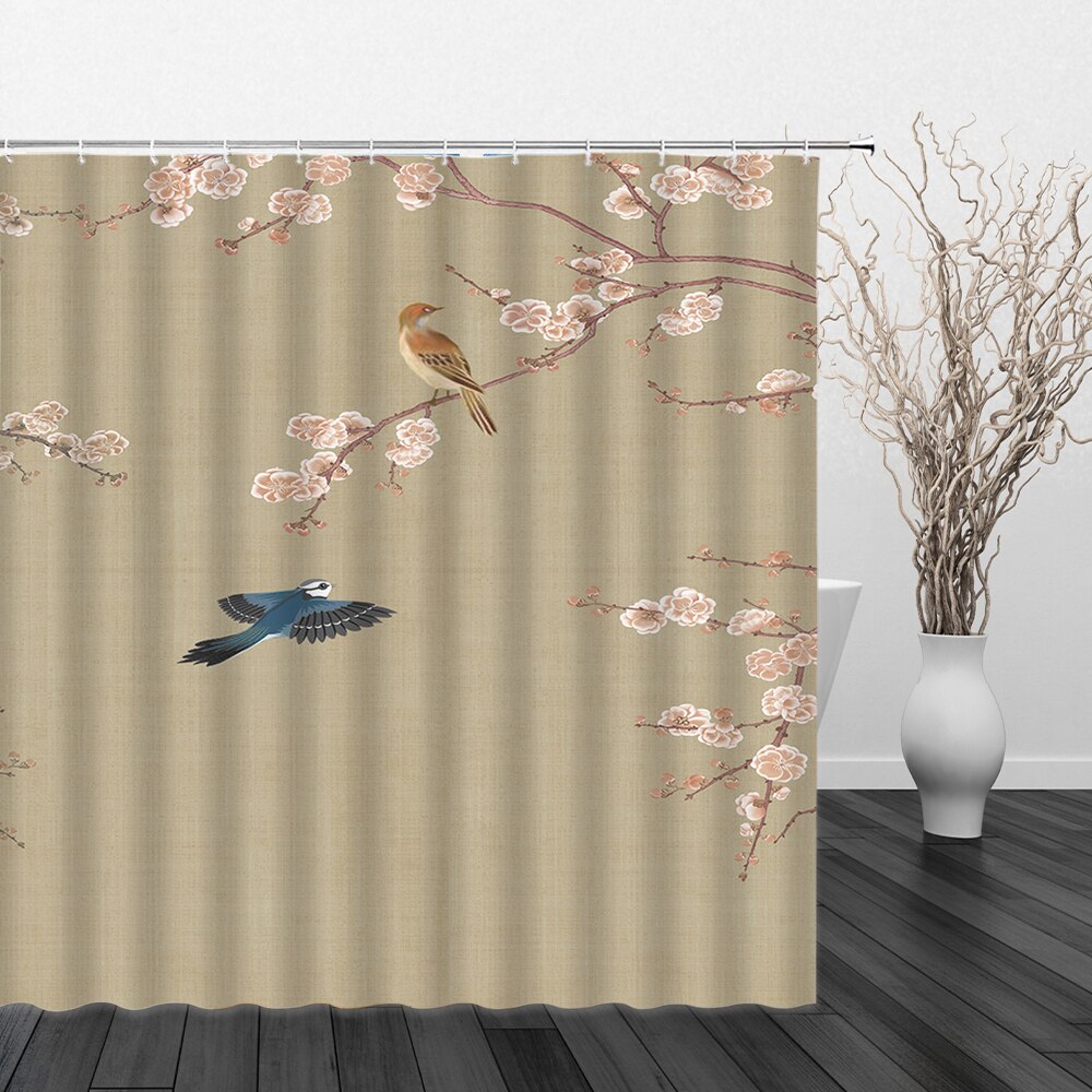 Chinese Landscape and Floral Art Shower Curtains