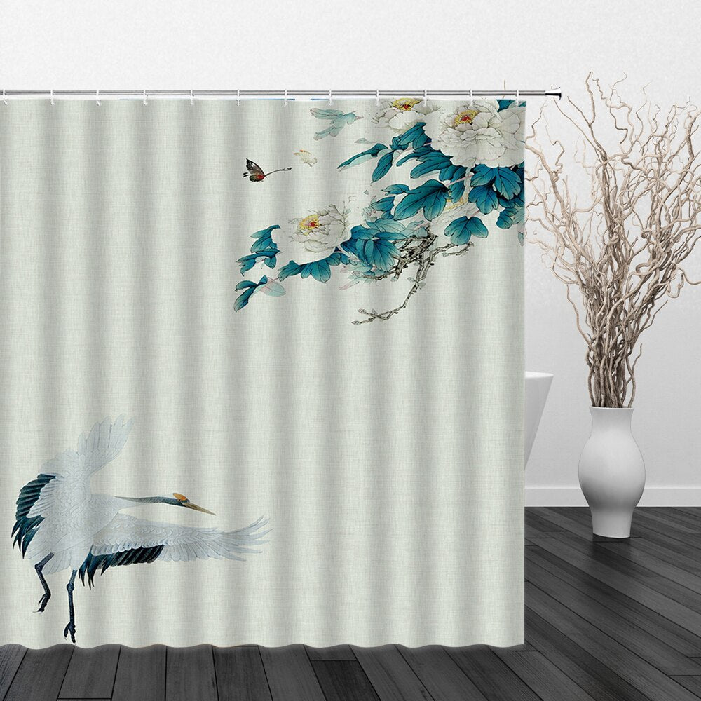 Chinese Landscape and Floral Art Shower Curtains