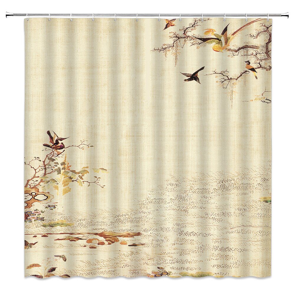 Chinese Landscape and Floral Art Shower Curtains