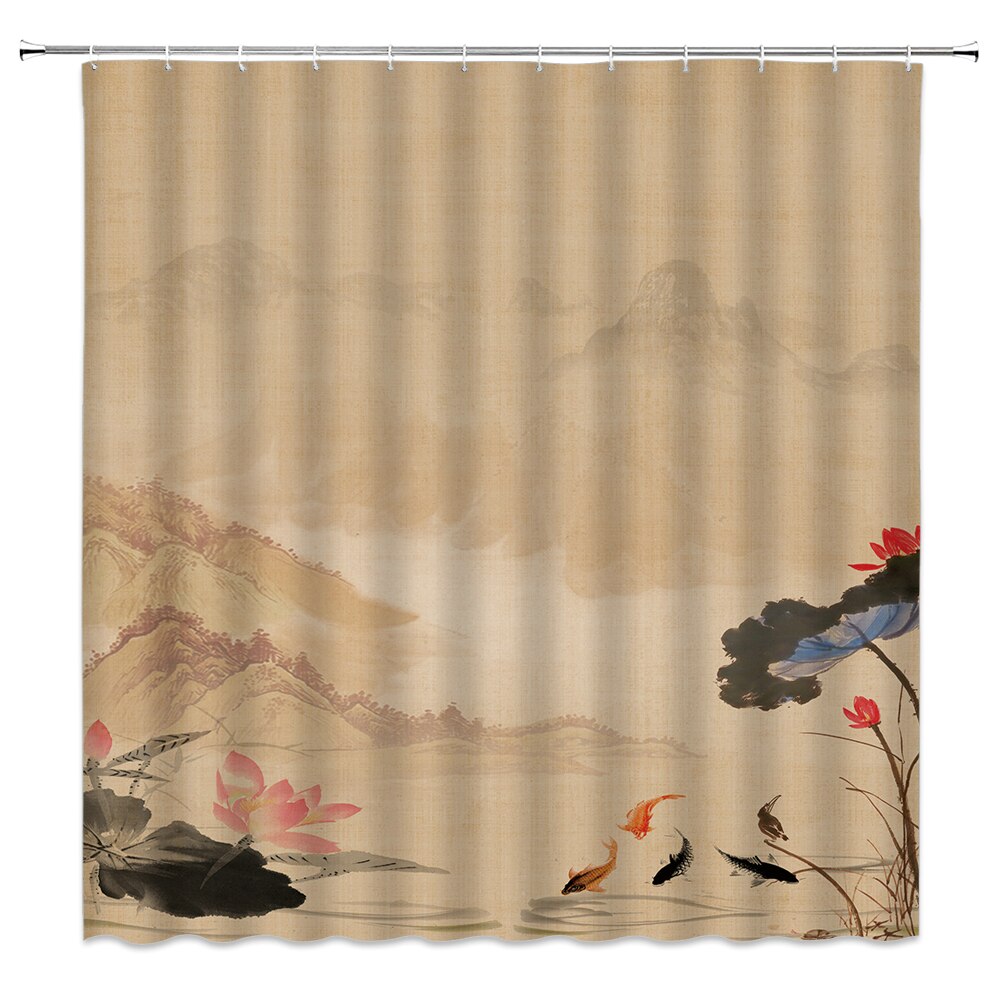 Chinese Landscape and Floral Art Shower Curtains
