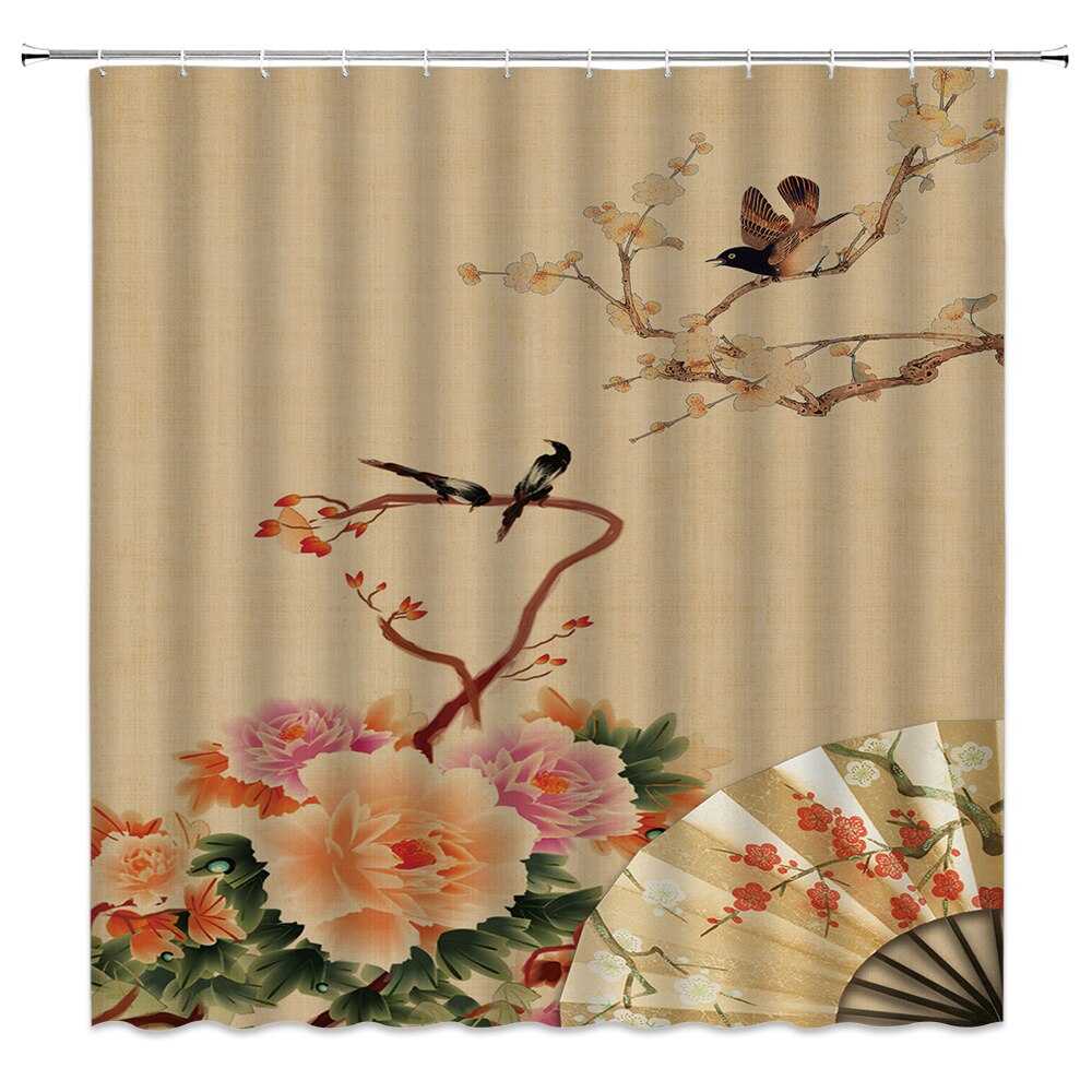 Chinese Landscape and Floral Art Shower Curtains