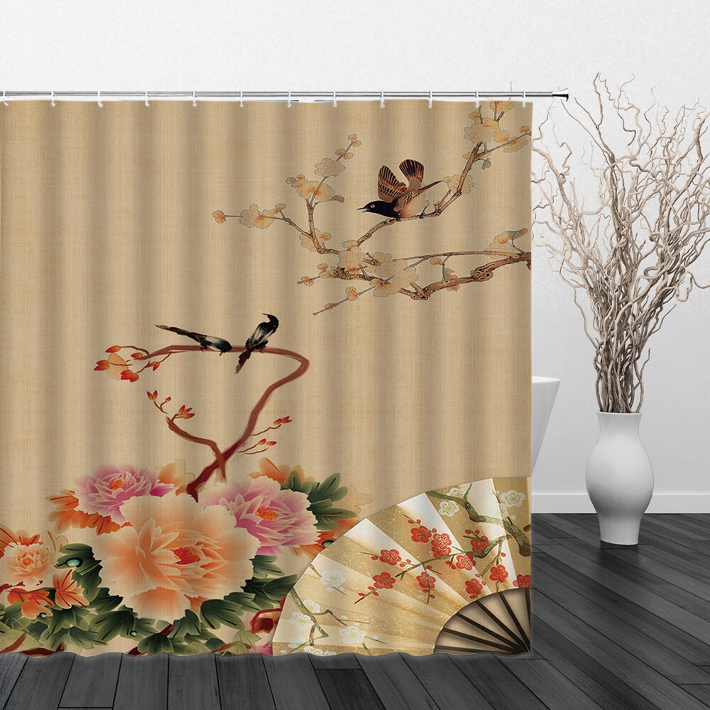 Chinese Landscape and Floral Art Shower Curtains