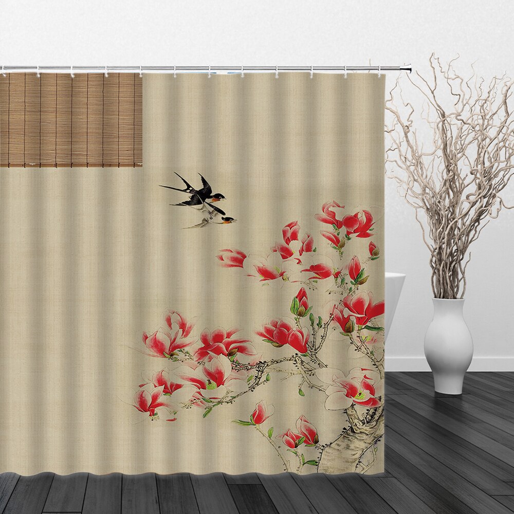 Chinese Landscape and Floral Art Shower Curtains