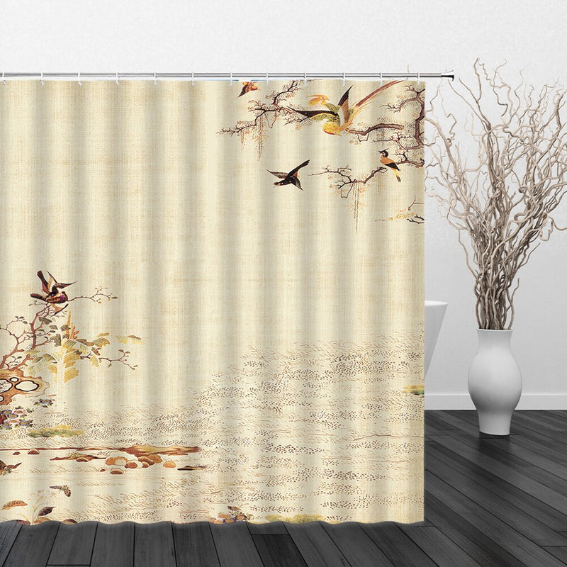 Chinese Landscape and Floral Art Shower Curtains