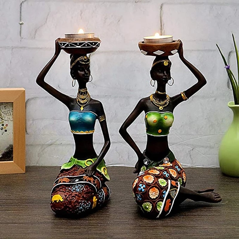 African Women Tea Light Candle Holders