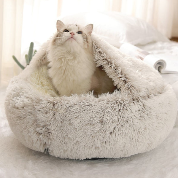 Luxury Semi-Enclosed Plush Cat Bed